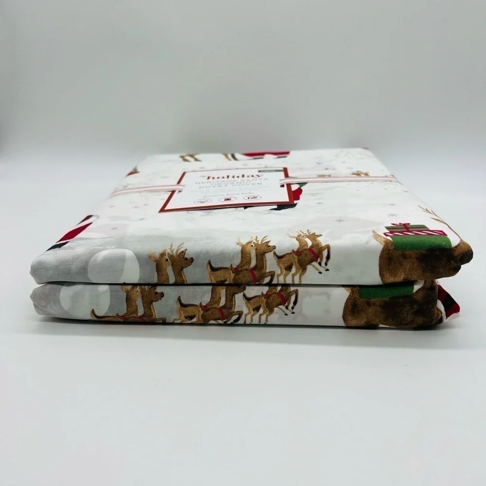 POTTERY BARN KIDS HERITAGE SANTA ORGANIC TWIN DUVET COVER NWT